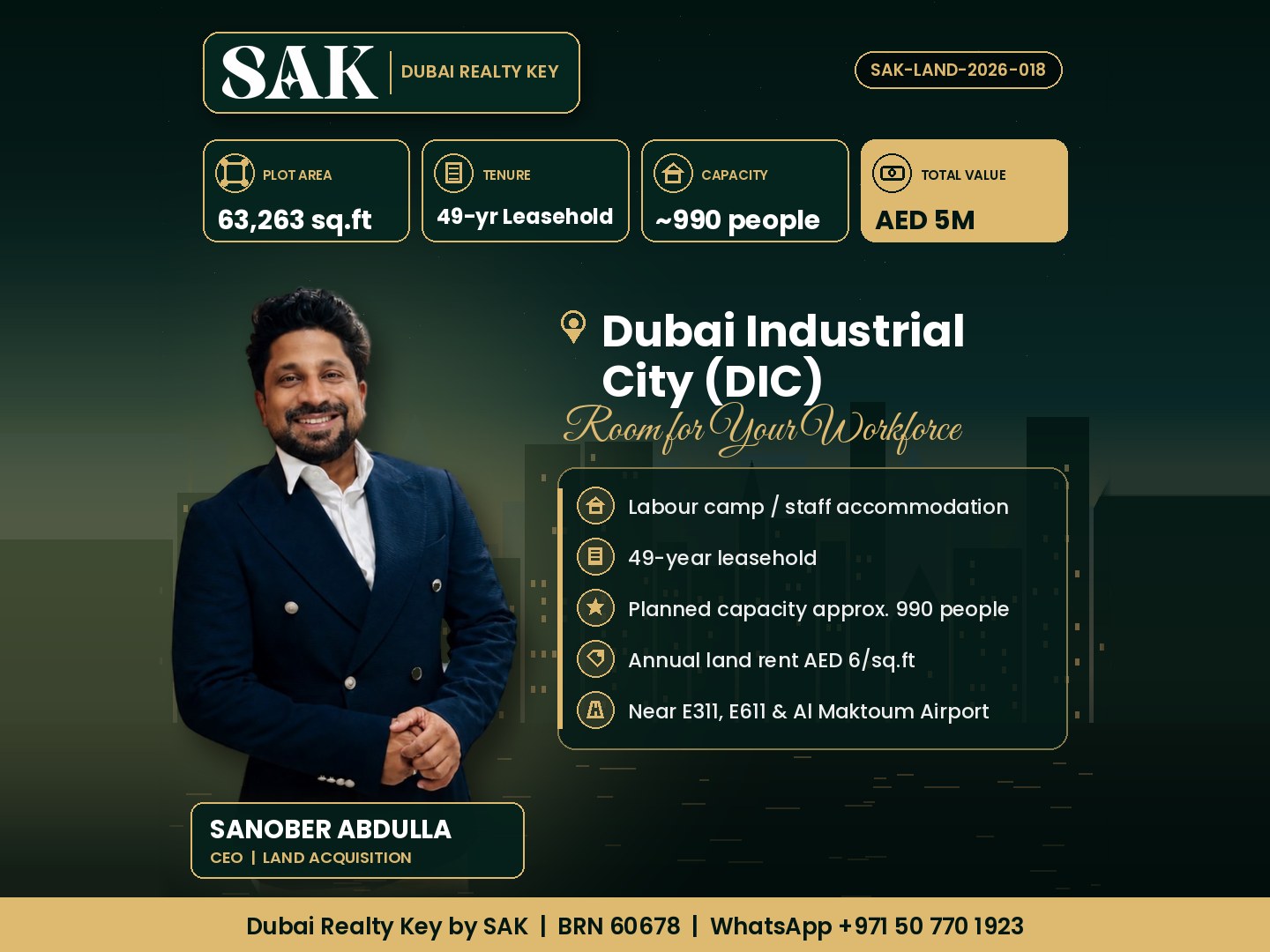Labour Camp Land in Dubai Industrial City – 990 Capacity